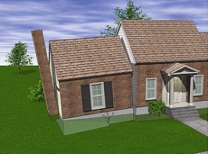 Illustration of a home showing a wing of the house sinking and settling due to foundation issues